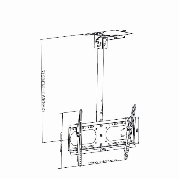 Stilrent Takfäste 42"-65" TV, Justerbart, 45kg Max Svart