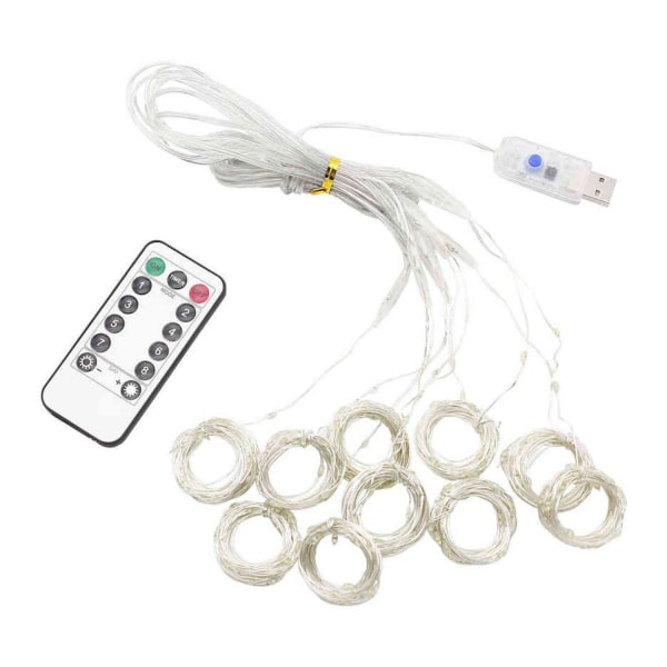 LED-Gardin Ljusslinga: Fjärrkontroll, 8 Inställningar, USB Transparent
