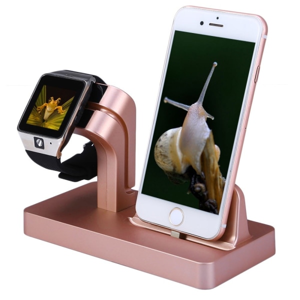 Stilrent USB-laddningsställ för Apple Watch & iPhone Rosa guld