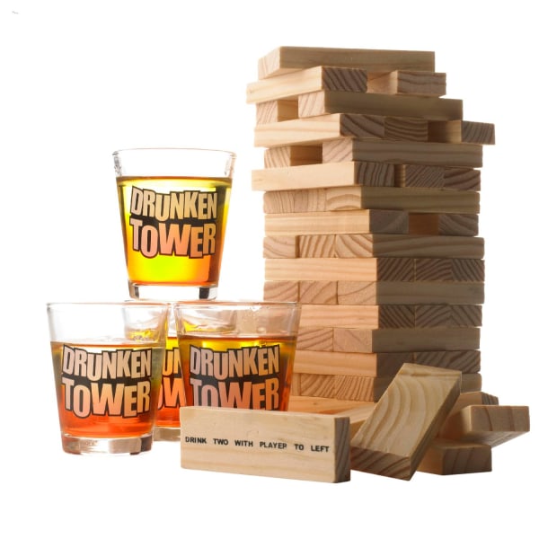 Drunken Tower: Roligt Partyspel med Träklossar & Shots multifärg