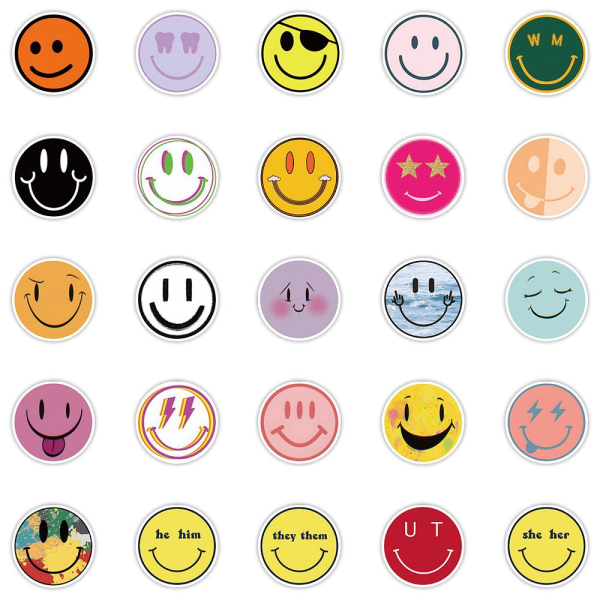 50 söta smiley-klistermärken: PVC, färgglada & hållbara multifärg