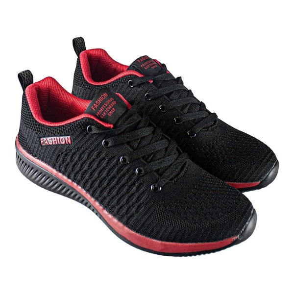 Snygga Svarta Sneakers: Röda Detaljer, Meshtyg, Stl 44 Black 44