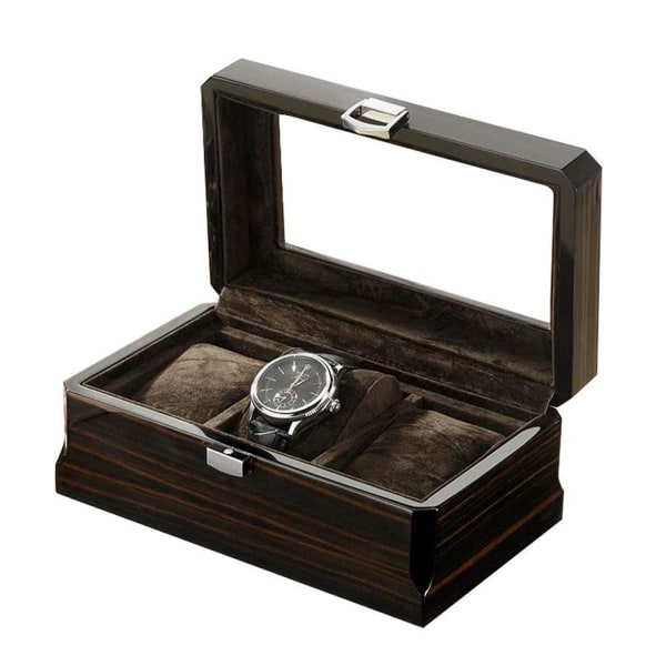 Stilfull klocklåda för armbandsur i trä och läder Svart