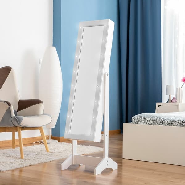 Stående spegel smyckeslåda med LED Vit