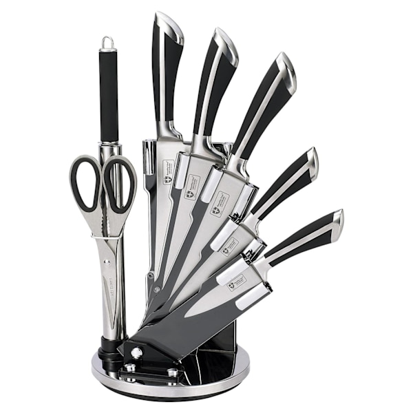 Proffsigt Knivset: 5 Knivar, Roterande Ställ & Slip Svart