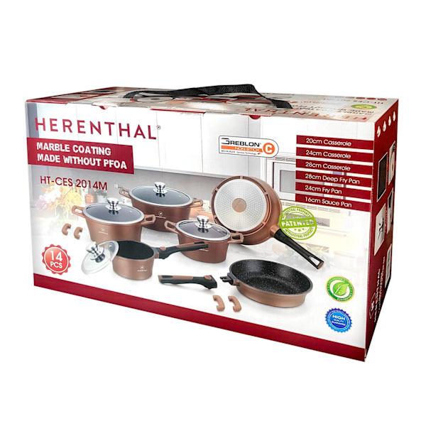 6-delars Non-Stick Marmor Kokkärlset i Aluminium Röd