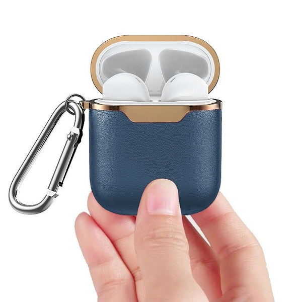 Elegant AirPods Skyddsfodral - Blå/Guld, Karbinhake Blå