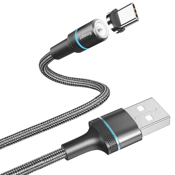 Magnetisk USB-C Laddkabel med LED-lampa, 1m Nylon Svart