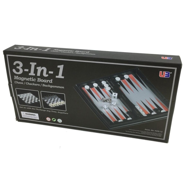 3-i-1 Kompakt Resespelset: Schack, Backgammon, Dam multifärg