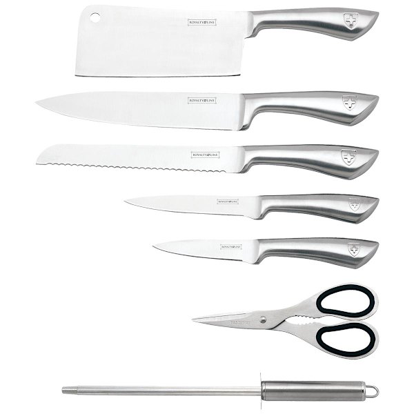 Proffsigt Knivset: 5 Knivar, Roterande Ställ & Knivslip Silver