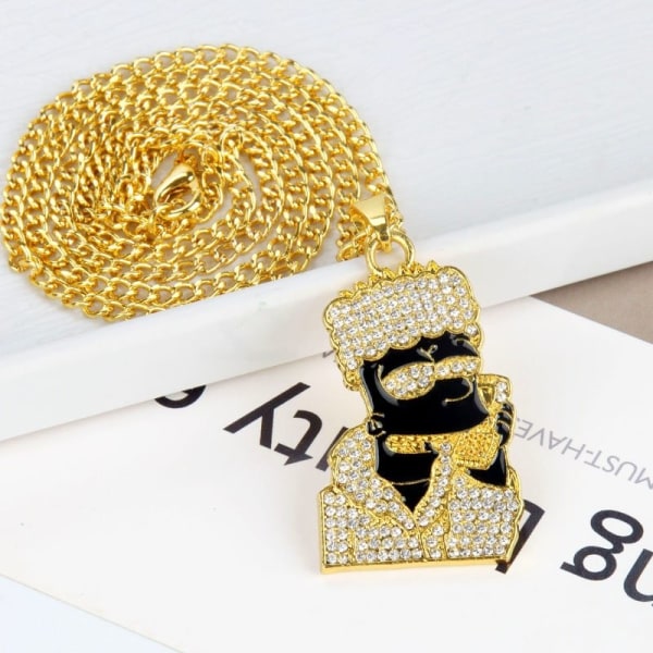 Bart Simpson Hiphop-halsband: Guld, Strass & 70cm Kedja Guld
