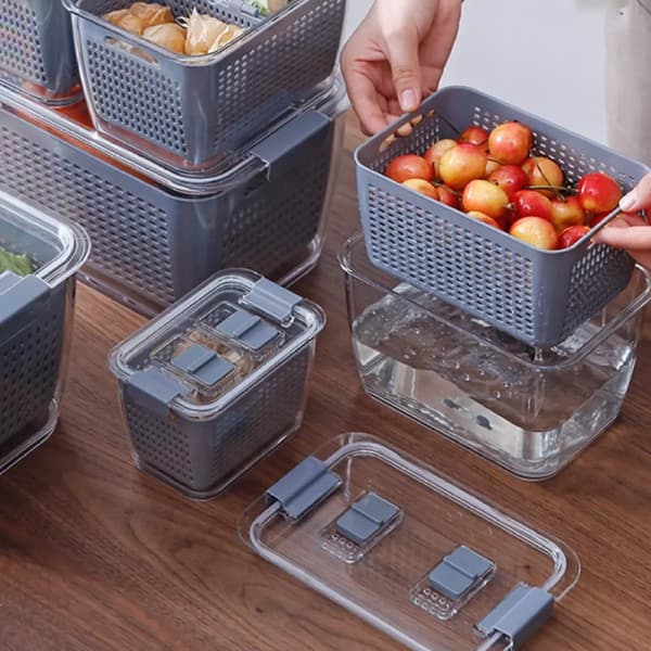 Smart Förvaring & Durkslag: Fräscha Frukt & Grönsaker grå