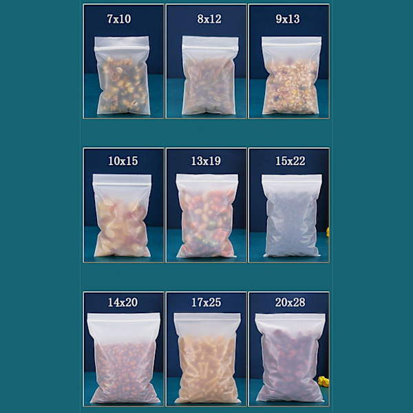 Mångsidiga ziplock-påsar i bioplast, 100-pack, 12x17 cm Vit