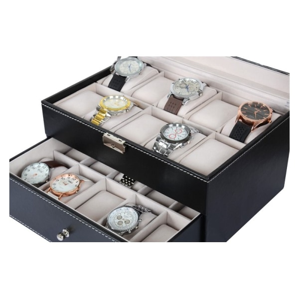 Elegant och lyxig klockbox för 20 armbandsklockor Svart