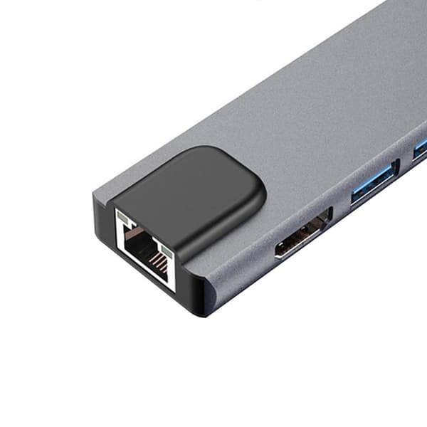 USB-C-hub: 5-i-1, HDMI, Ethernet, Snygg Design grå