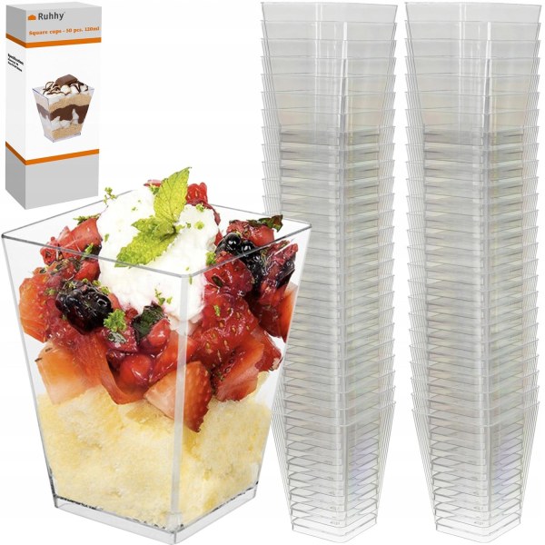 Eleganta Fyrkantiga Dessertbägare - 50 st Transparent Plast Transparent