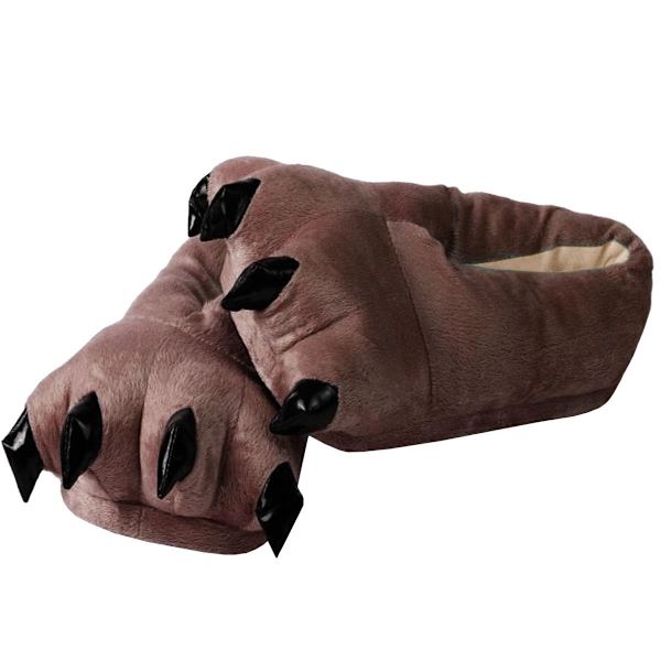 Varm Fleece Tofflor med Klor - Stl 39-45 Brun