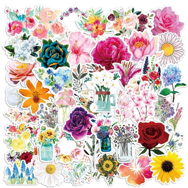 Vackra blommiga klistermärken av hög kvalitet - 50-pack multifärg