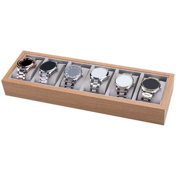 Elegant Trä Klockbox - Förvara 6 Klockor Snyggt Träd