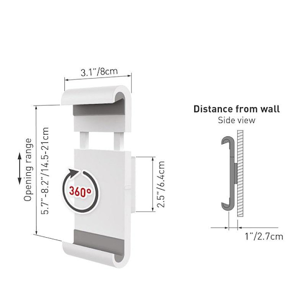 Surfplatta Väggfäste 7-12" 360° Rotation, 1kg Maxvikt Vit