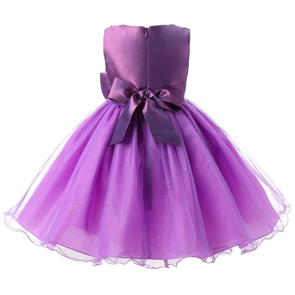 Festklänning 12år: Blommigt mönster, stor rosett, ärmlös Purple one size