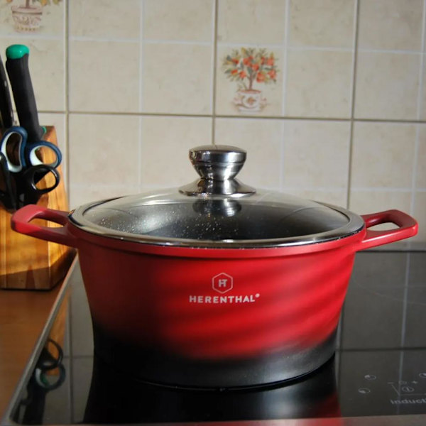 6-delars Non-Stick Marmor Kokkärlset i Aluminium Röd