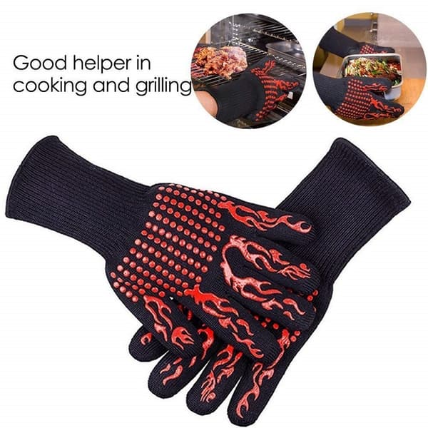 Heta och tåliga grillhandskar - 300°C, antislip, aramid Svart