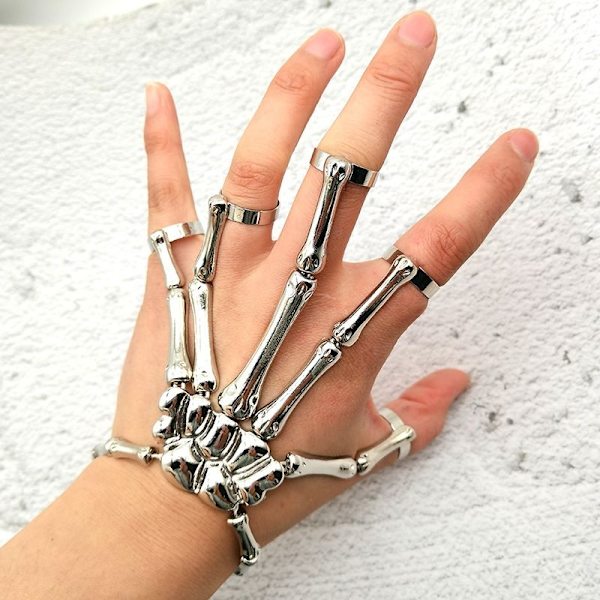 Unikt Skelett-Handsmycke: Perfekt för Halloween & Vardag Metall utseende