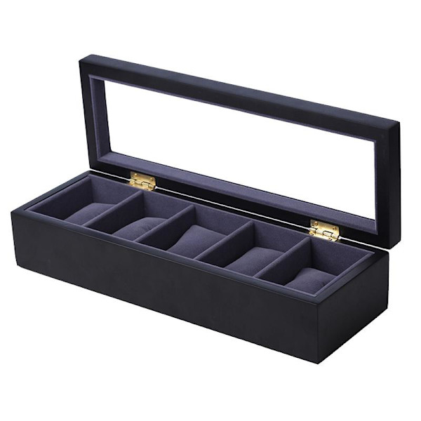 Elegant klockbox i lackat trä för fem klockor Svart