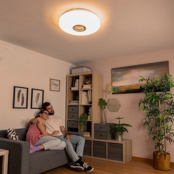 LED-Taklampa med Högtalare: Styr Ljus & Musik från Mobilen Vit