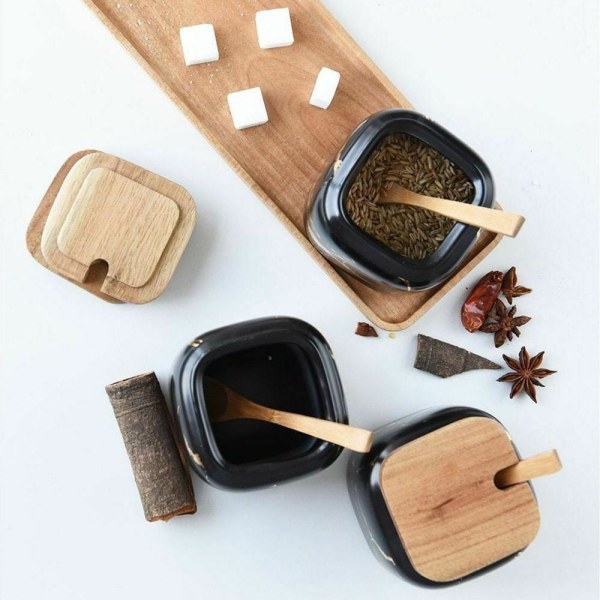 Stilfulla Kryddburkar i Keramik & Bambu - Organisera Köket Svart
