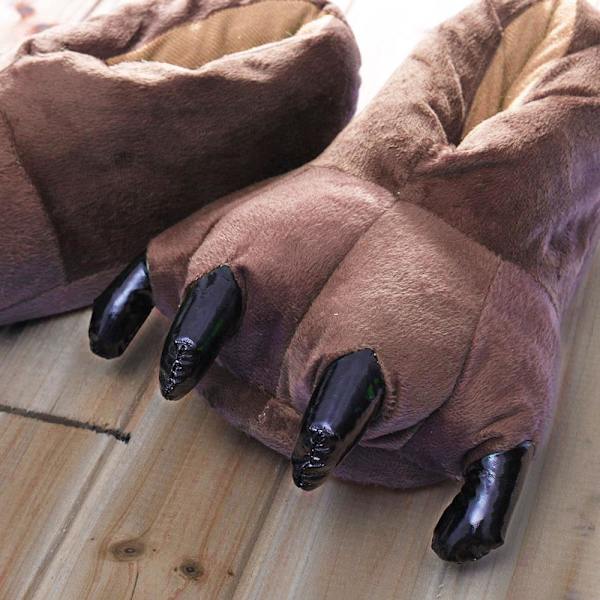 Varm Fleece Tofflor med Klor - Stl 39-45 Brun