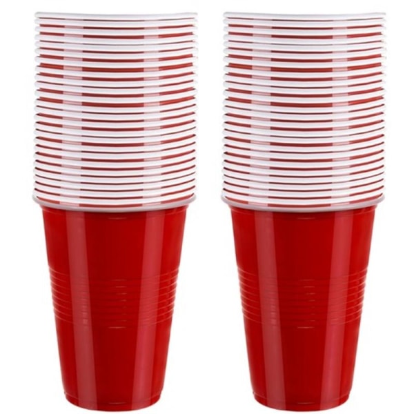 Beer Pong-spel för festen - 50 plastglas och 3 bollar Röd