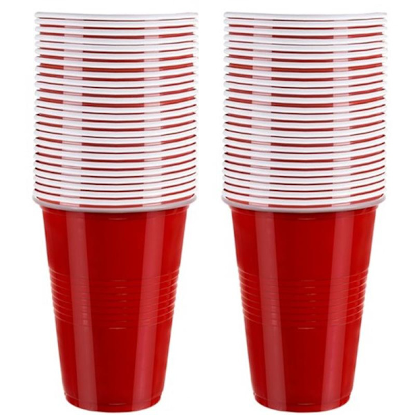 Beer Pong-spel för festen - 50 plastglas och 3 bollar Röd