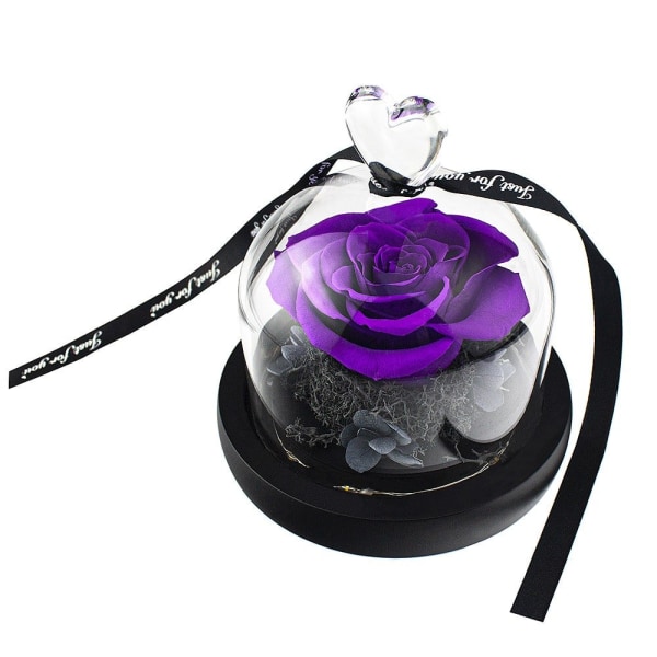Lila Ros i Glaskupa med LED-ljus - Perfekt Present Lila