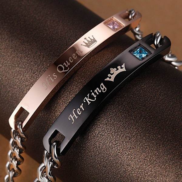 Kärleksfulla Pararmband - King/Queen, Stål & Zirconia multifärg
