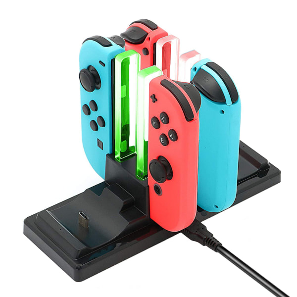Laddställ för Nintendo Switch: 6 kontroller, indikatorlampor Svart