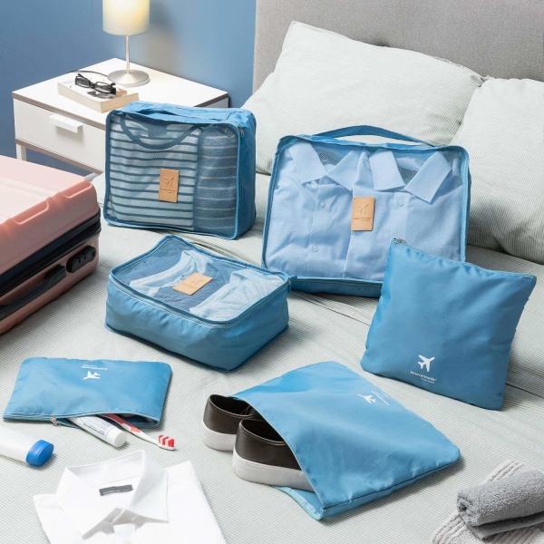 Resväskans Organiseringsset: 6 Väskor, Praktisk Förvaring Blå