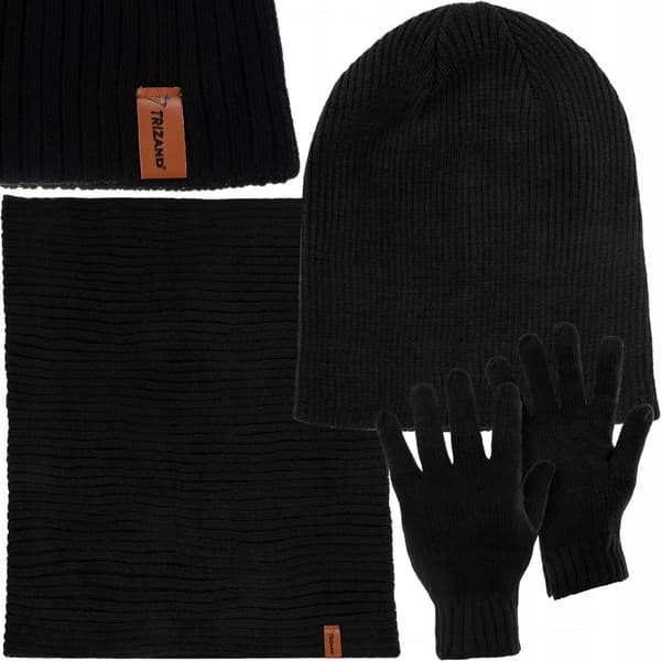 Set med hatt, halsduk och vantar - svart Svart