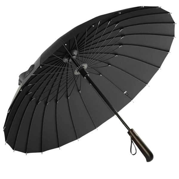 Elegant Vindtätt Paraply: 24 Glasfiberekrar & Trähandtag Svart