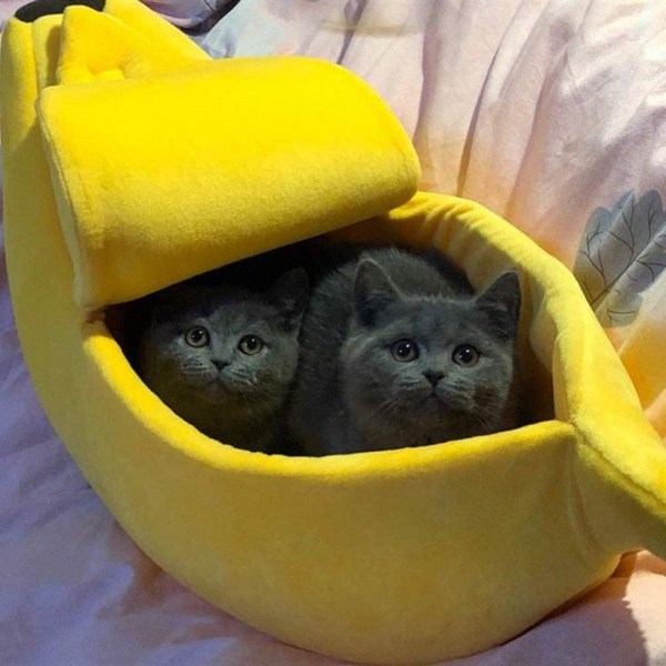 Mysig Bananformad Kattkorg - Mjukt Tyg & Bekväm Gul