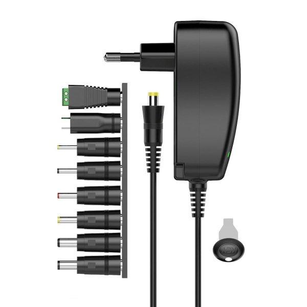 Allt-i-ett EU-adapter med 8 pluggar & USB-port Svart