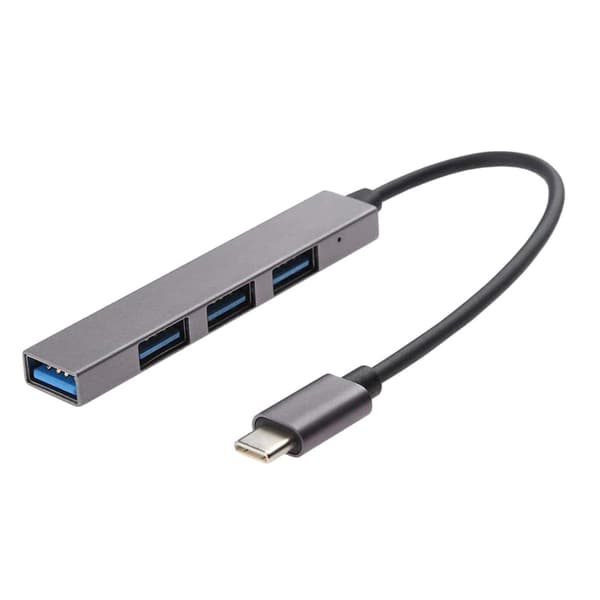 USB-C till USB-A-hubb: 4 portar, stilren design, 5 Gbps grå