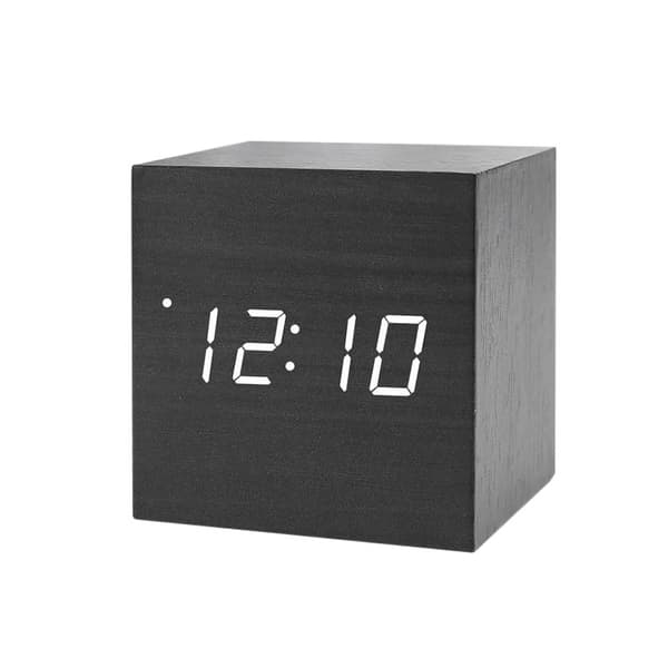 Stilren Trä-Design Alarmklocka: LED, Ljudstyrd, Datum & Temp Svart