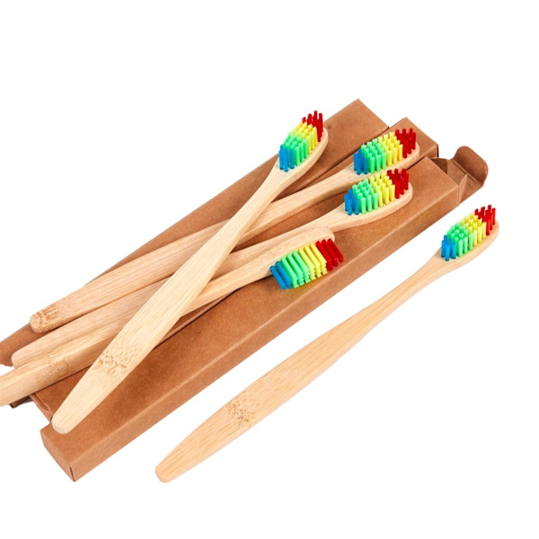 Bambu tandborste - snygg, miljövänlig & medium mjuk multifärg