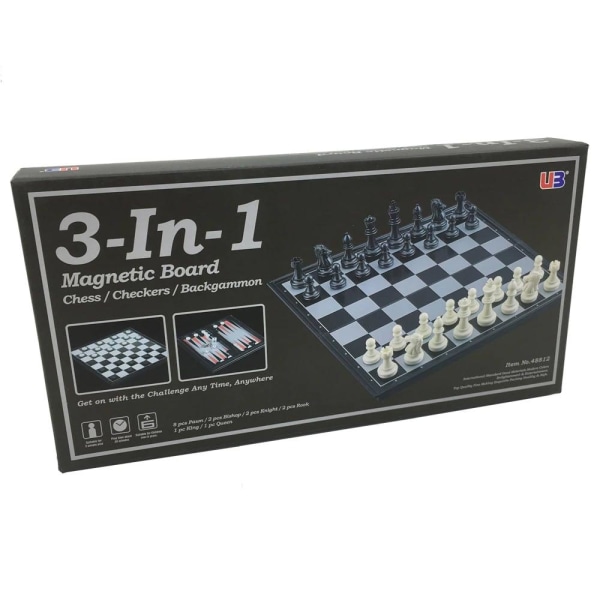 3-i-1 Kompakt Resespelset: Schack, Backgammon, Dam multifärg
