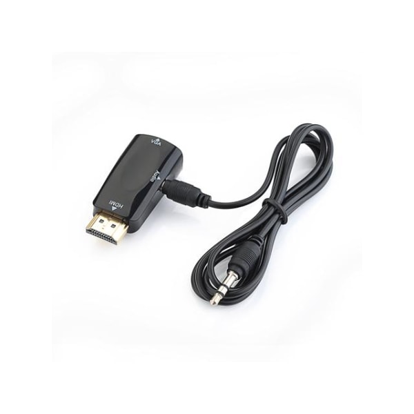 Kompakt HDMI-VGA-adapter + ljud, 1080p, AUX-kabel inkl. Svart