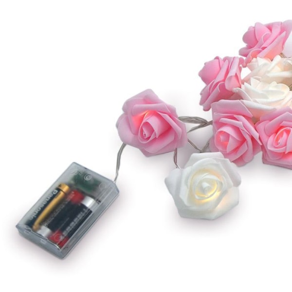 Romantisk batteridriven ljusslinga med konstgjorda rosor Rosa