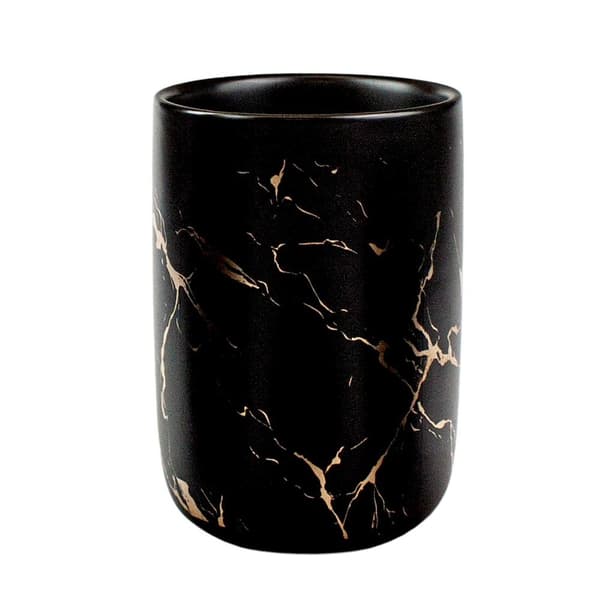Elegant Badrumsset: Marmor & Guld, 4 Delar Svart