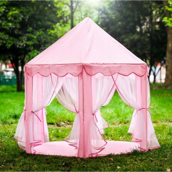 Rosa Prinsess-tält: Vita Prickar, 6 Öppningar, 140x135cm Rosa